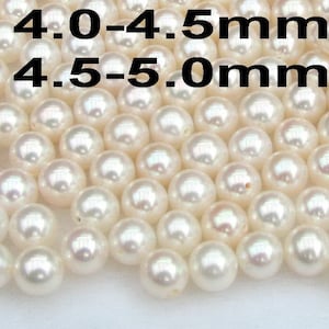 AA+ 4-4.5mm, 4.5-5mm round pearls, lustrous loose pearl beads, natural color white, freshwater half drilled pearls, good luster, FLR4050-W