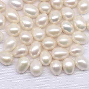 AA+ 8-9mm oval pearl, white half drilled pearl beads, rice pearls, tear drop pearl pairs, egg shape loose pearls, good quality, FLM8090-W