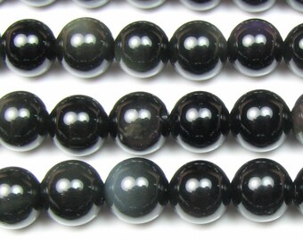 Obsidian beads, 6mm 8mm 10mm 12mm natural black rainbow obsidian round beads, gemstone beads, genuine stone loose gem stone beads, OBS20X0