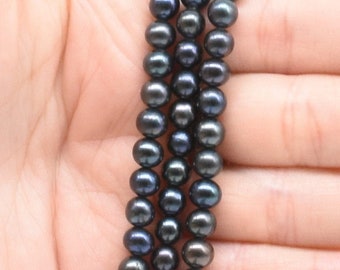 5-6mm black off-round pearls, natural real pearls, freshwater pearls, genuine pearl bead strands on sale, FR260-BS