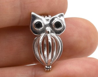 Owl pearl cage pendant, 925 sterling silver cage, freshwater pearl pendant, genuine pearl cage necklace, wish pearl charm jewelry, F3040-P