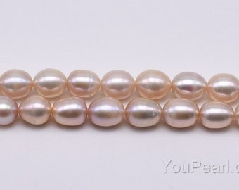 FM600-XS genuine freshwater pearl oval bead for leather jewelry large teardrop pearl beads 8-9mm pink rice pearl strand Large hole pearl