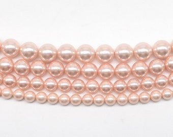 200 Assorted Sizes 4 mm 6 mm 8 mm 10 mm Glass Pearl Beads Powder Rose