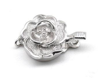 Large flower box clasps, solid 925 sterling silver findings, pearl clasp, elastic clasp, bracelet clasp, necklace clasp, 14mm, CS1015