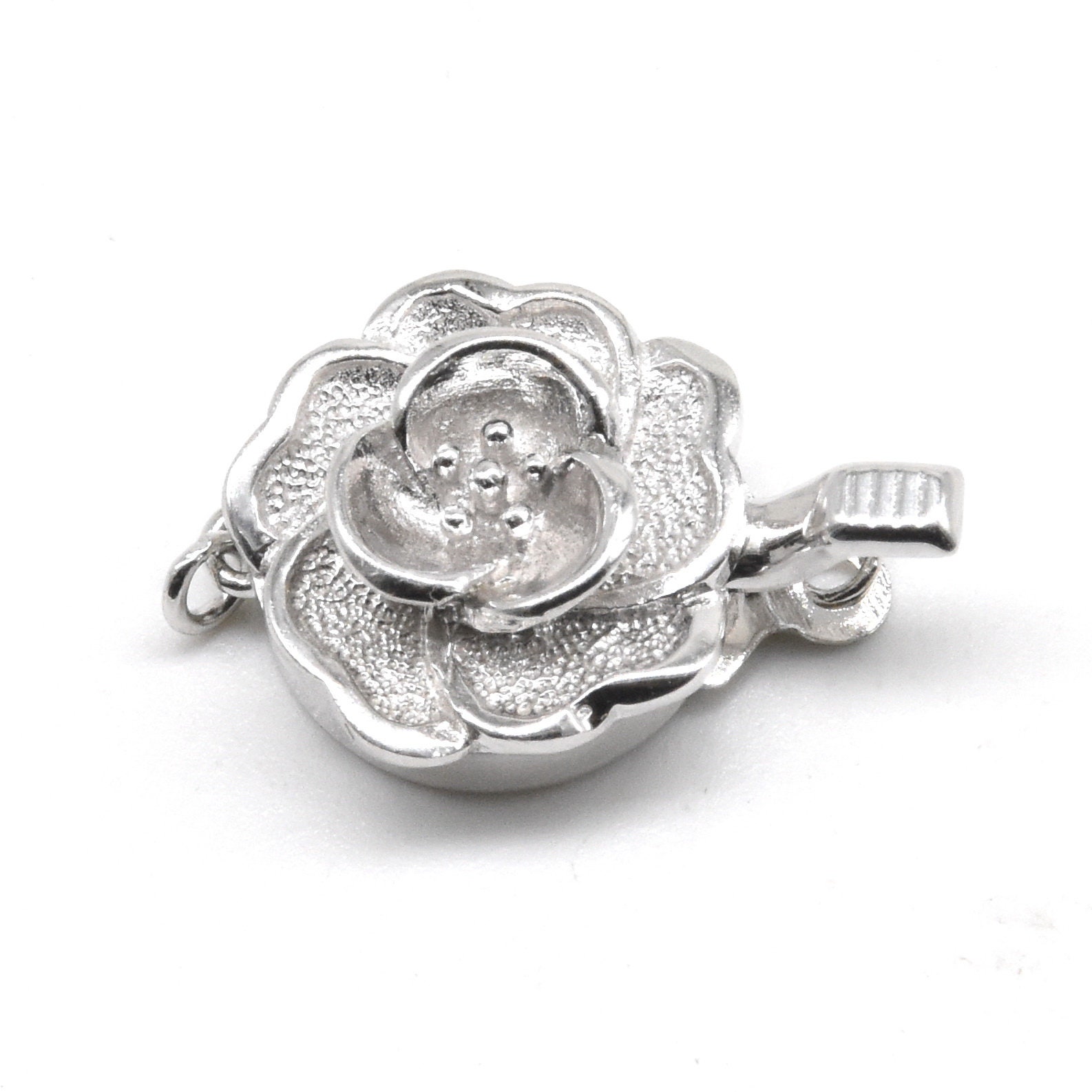  .925 Sterling Silver 10mm Round Filigree Flower Pearl Necklace  Enhancer Shortener Connector Clasp with Safety Lock : Everything Else