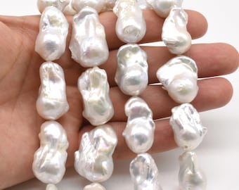 Perles D'eau Douce Baroque Blanches - Forme Boule De Feu - 10-20 X 15-33 Mm - 15,5 Pouces