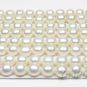 AA+ 7-8mm button pearl, freshwater white loose pearl half drilled luster real pearl beads for earrings, high quality, FLB7080-X