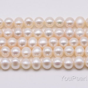 AA 8-9mm fine pearls, white fresh water potato pearl, clean surface, pearl large hole available up to 2.5mm AA fine pearl jewelry, FP540-WS image 3