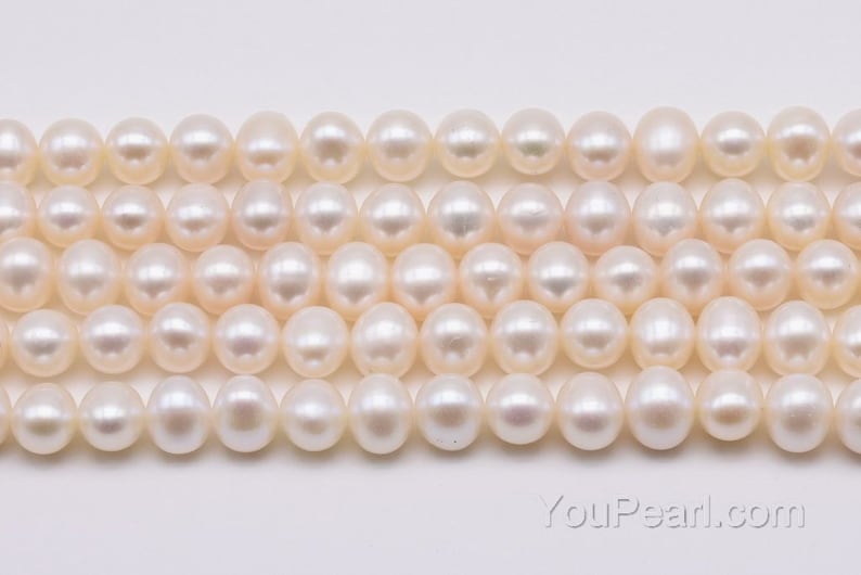 AA 8-9mm fine pearls, white fresh water potato pearl, clean surface, pearl large hole available up to 2.5mm AA fine pearl jewelry, FP540-WS image 3