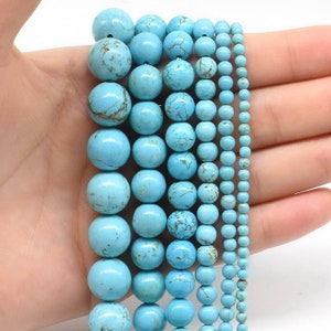 Round turquoise beads, natural howlite stone beads, 3mm 4mm 6mm 8mm 10mm 12mm big turquoise, gemstone loose beads, full strand, TQS20X0 image 1