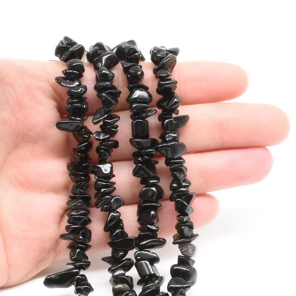 Black onyx beads, 5-7mm chip, natural gem bead, loose gemstone strand, black agate stone jewelry for necklace making, full strand ONX4010