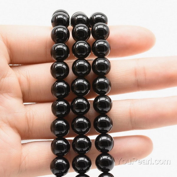 Perles d’onyx noir, perles rondes noires de qualité AAA, 3mm 4mm 6mm 8mm 10mm 12mm brin de perles de pierre précieuse d’agate, véritables perles de pierre en vrac, ONX20X0