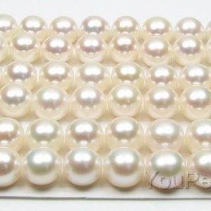 AA 9-10mm button pearls, real fresh water half drilled pearls, white loose pearl beads, genuine pearl wholesale, DIY earrings, FLB9010-X image 1