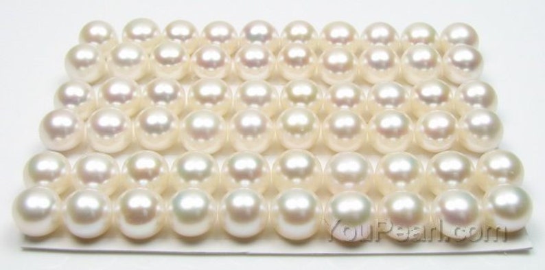 AA 9-10mm button pearls, real fresh water half drilled pearls, white loose pearl beads, genuine pearl wholesale, DIY earrings, FLB9010-X image 1