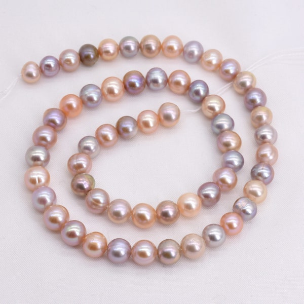 Multicolor Round Pearls Colorful 7mm Pearl Loose Beads, Genuine Freshwater Pearl Beads, Real Cultured Pearl Bead, Full Strand, FR398-MS