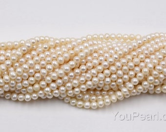 4-5mm white freshwater fine pearl, genuine near round pearl beads, loose beaded craft supplies, real natural pearls, FR220-WS