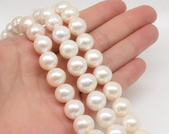 12-13mm large pearl, near round white big freshwater pearl beads, genuine freshwater pearl, high luster, large hole available, FR816-WS