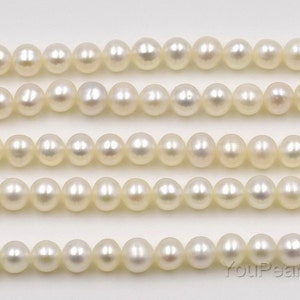 Freshwater pearl A grade white off-round beads wholesale, 5-6mm lustrous pearl jewelry, genuine natural pearl, FR250-WS image 2