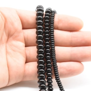 Black onyx rondelle beads, 2x4mm 4x6mm 4x8mm black agate beads, natural A grade onyx gemstone bead strand, disk semi precious stone, ONX31X0