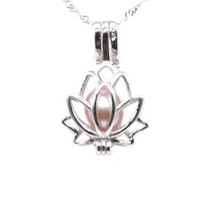 Pearl cage pendant, sterling silver pearl cage, lotus flower pearl cage necklace, wish pearl pendant, white real pearl charm, F3000-P image 4