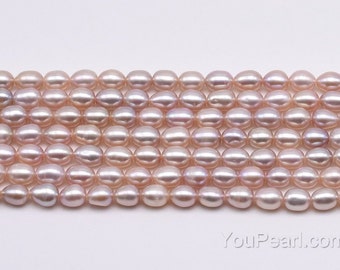 Rice pearls, 4-5mm fresh water lavender pearl, natural color pearl, purple oval shape real pearls strand, loose pearl beads, FM300-XS