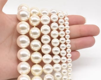 Perlas sueltas redondas de concha, 2 mm, 2,5 mm, 3 mm, 4 mm, 6 mm, 8 mm, 10 mm, 12 mm, 14 mm, 16 mm, 18 mm y 20 mm, blancas, de alto brillo, grado A SPR-WS