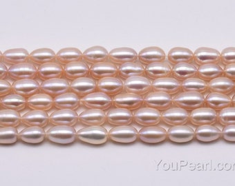 Lavender natural pearls, 7-8mm rice freshwater pearls, genuine pearls, tear drop pearl strand for necklace, ladies jewelry, FM550-XS