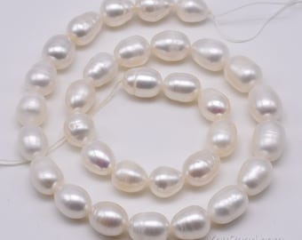 9-10mm freshwater loose pearl beads, large hole rice pearl strands wholesale, leather pearls craft supplies, natural oval pearls, FM650-WS