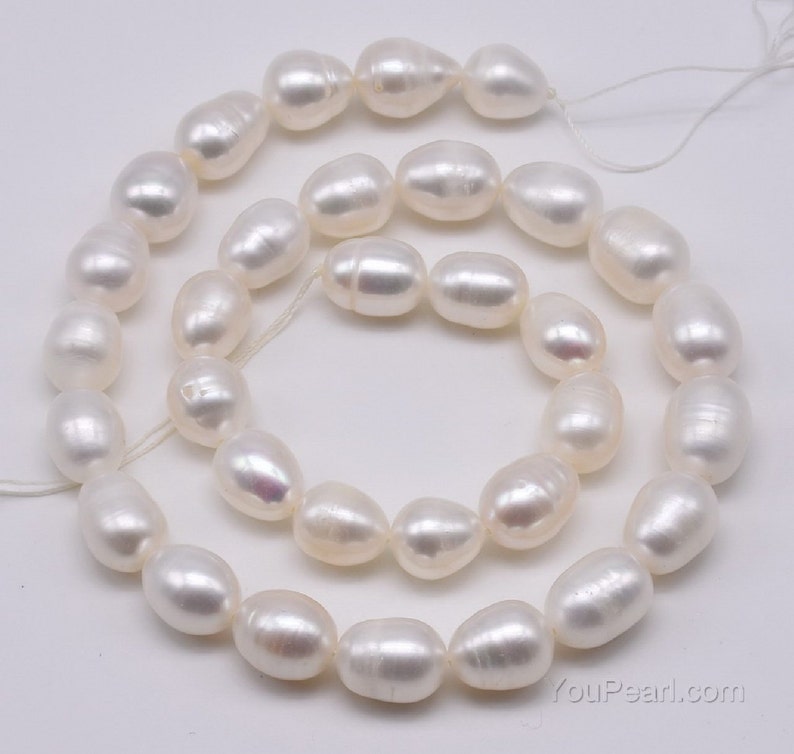 9-10mm freshwater loose pearl beads, large hole rice pearl strands wholesale, leather pearls craft supplies, natural oval pearls, FM650-WS image 1