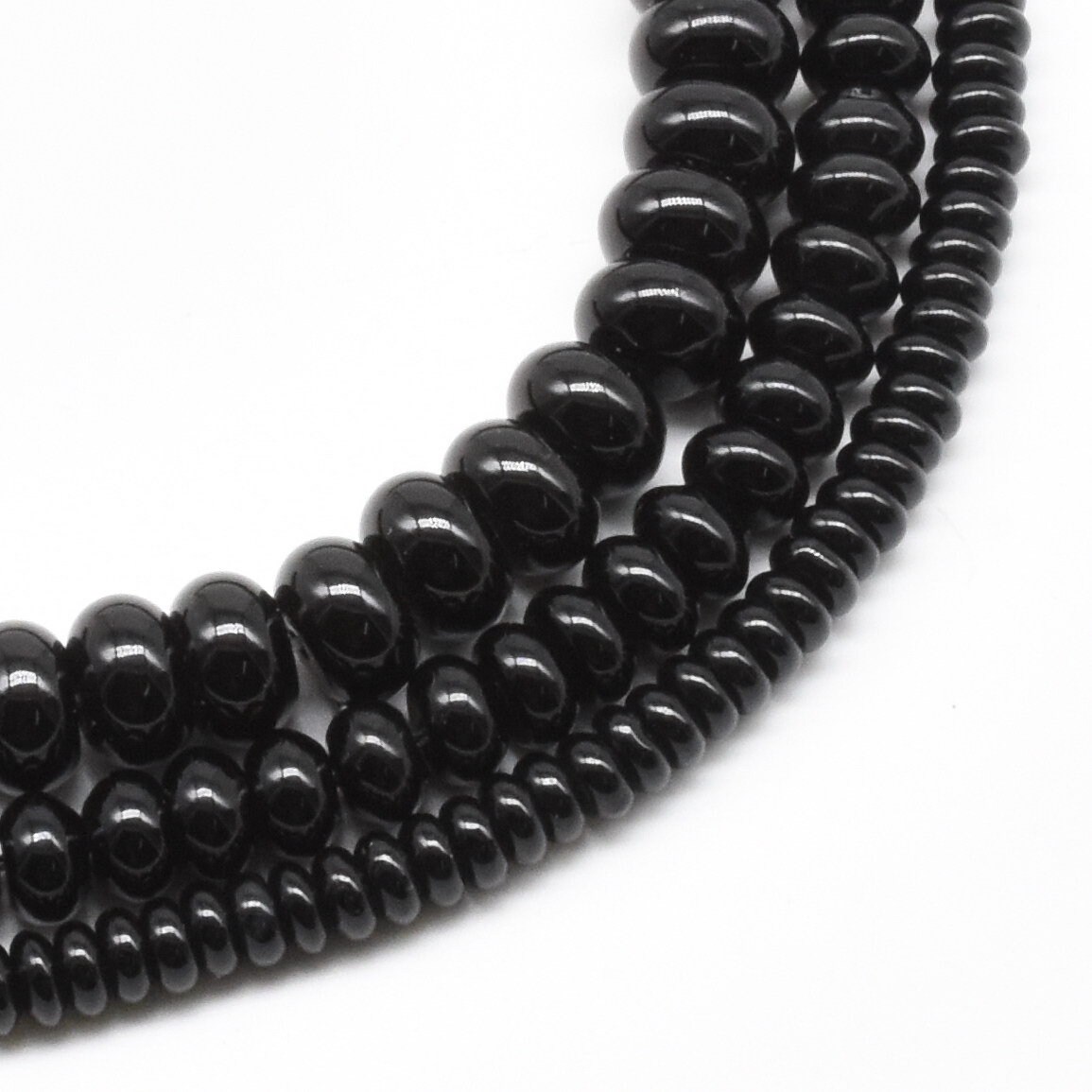 15 Strand Rondelle Black Agate Onyx Abacus Beads – 5x8mm – Natural Stone, Nickel-Free, Center-Drilled
