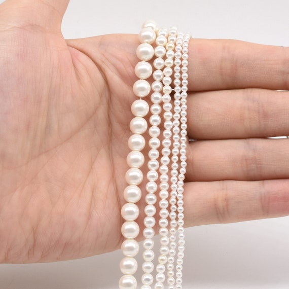 Round Shell Pearl, 2mm, 2.5mm 3mm 4mm 6mm 8mm 10mm 12mm 14mm 16mm White  Loose Pearl Beads, A Grade High Luster Pearls, Full Strand, SPR-WS 