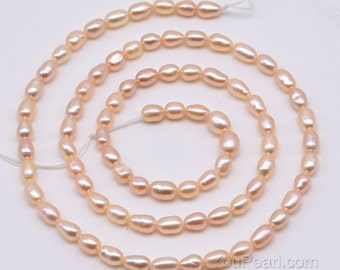 3-3.5mm pearl seed beads, natural pink color small rice pearls, tiny egg shape pearl string, genuine fresh water pearl wholesale, FS550-XS