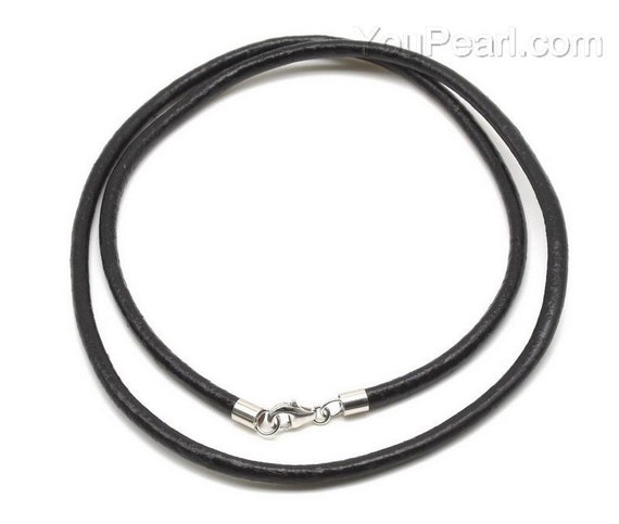 Black Leather Cord Necklace, 1.0mm 1.5mm 2.0mm 3.0mm Genuine