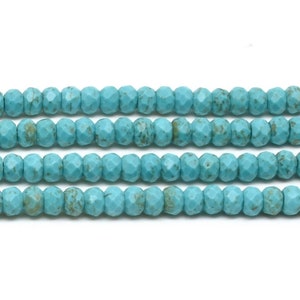 Blue turquoise beads, rondelle faceted 3x4mm 4x6mm 4x8mm 5x10mm, turquoise gemstone, greenish blueish semi precious stone beads TQS11X0