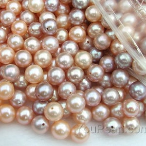 AA+ 7-7.5mm round pearls, pink lavender natural half hole pearls, cultured freshwater round loose pearls, half drilled pearl beads FLR7075-M