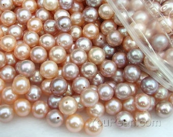 AA+ 7-7.5mm round pearls, pink lavender natural half hole pearls, cultured freshwater round loose pearls, half drilled pearl beads FLR7075-M
