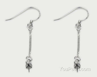 Sterling 925 silver drop earrings findings, long dangle earring hooks, pearl earring connector, French wire dangle earrings, 5 pairs, EF1250