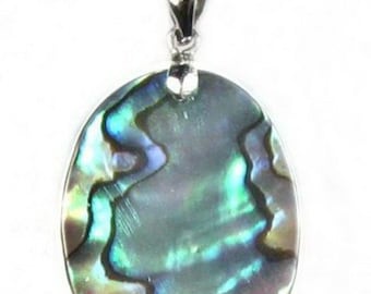 Abalone Muschel Anhänger, mehrfarbiger ovaler Muschelanhänger, Muschelanhänger, Abalone Paua Halskette, 925er Silber Muschelschmuck, SH1370-AP