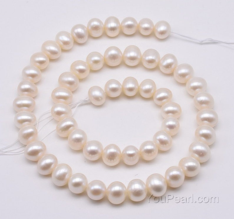 AA 8-9mm fine pearls, white fresh water potato pearl, clean surface, pearl large hole available up to 2.5mm AA fine pearl jewelry, FP540-WS image 1