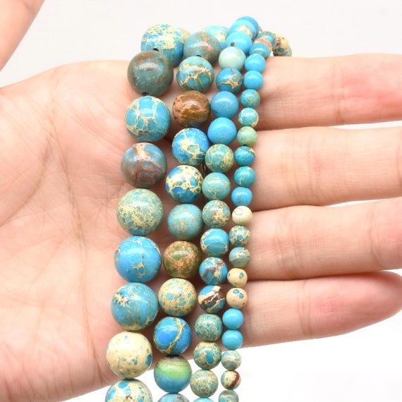 Blue imperial jasper gemstone beads, 4mm, 6mm, 8mm for jewelry making