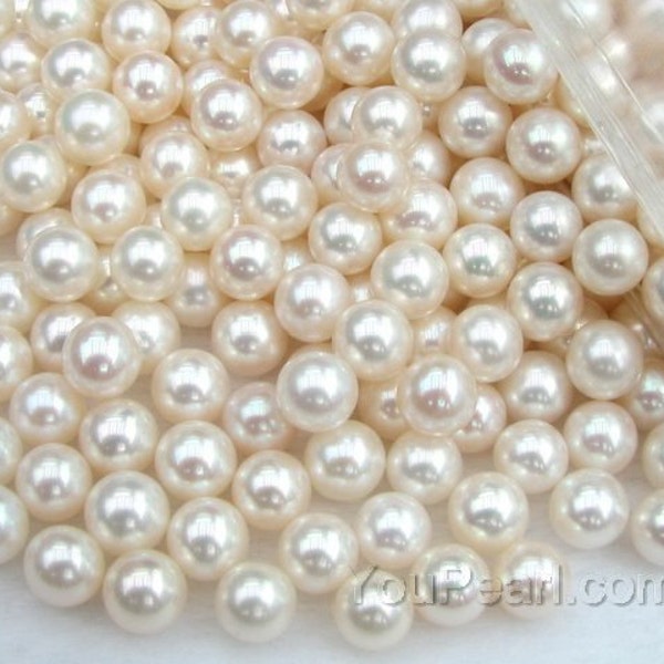 AA+ 7-7.5mm round pearls, white round loose pearl beads, genuine freshwater half drilled hole pearls, lustrous loose round pearl, FLR7075-X