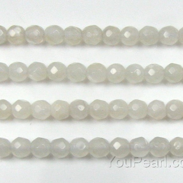 Moonstone beads, 3.6-4mm round faceted, white cut gemstone bead, A grade flash moon stone beads strand, natural semi precious beads, MNT1010