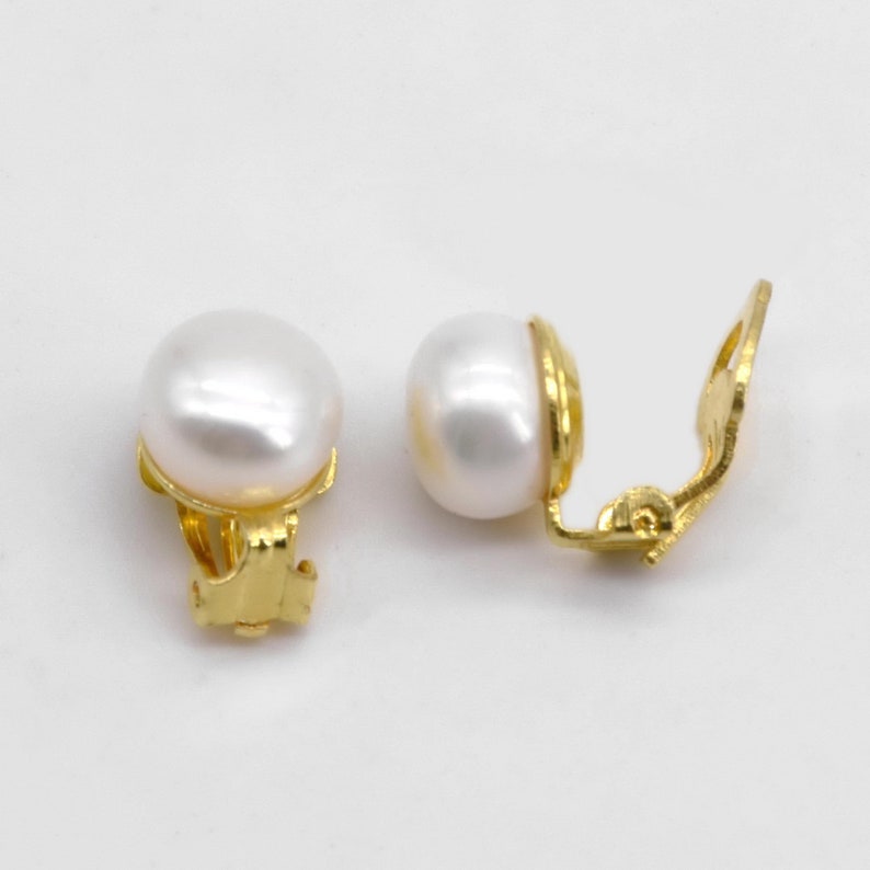 Pearl Clip On Earrings Non-Pierced 925 Sterling Silver Earrings Gold Vermeil Genuine Natural Fresh Water Pearl Earring Clip Earrings F1805-E image 3