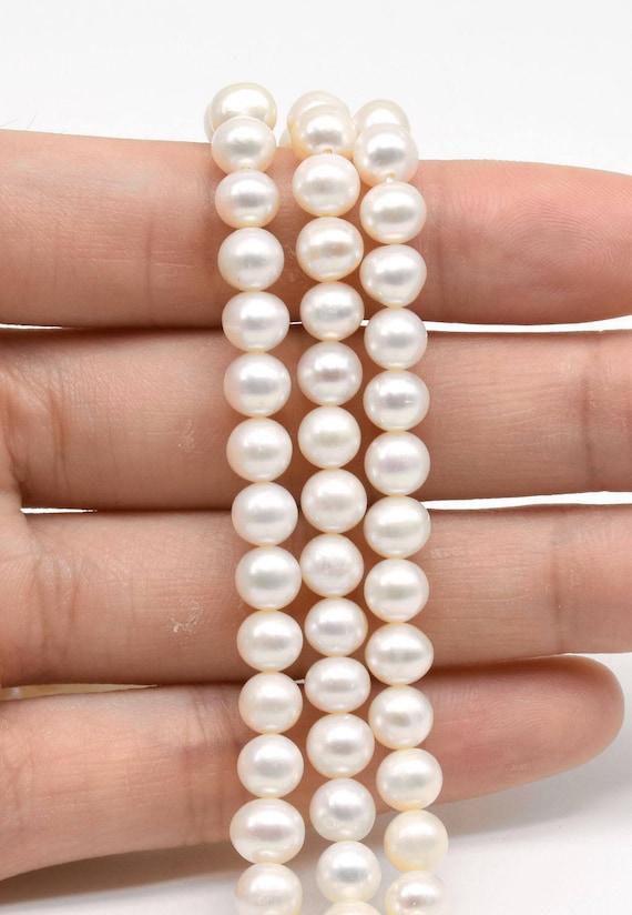 6-7mm AAA Near Round Freshwater Pearl Strands, White Round Real Pearl  Beads, Cultured Lustrous Pearls, Natural Pearl Jewelry , FR300-WS 