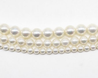 Glossy white shell pearl, 6mm 8mm 10mm A grade white glossy rainbow pearl beads, perfect round shell pearls, high luster pearl SPR-WS-C