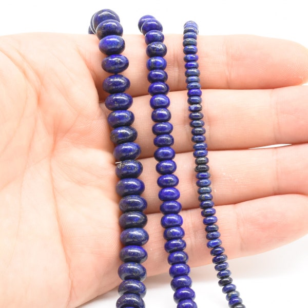 Rondelle lapis beads, 2x4mm 4x6mm 6x8mm navy blue lapis lazuli stone, dark blue lazuli beads, loose semi precious gemstone beads, LPS31X0