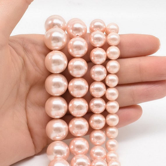 Pink shell pearls 6mm 8mm 10mm 12mm 14mm A grade big shell pearl beads high luster round shell pearl loose beads salmon pink pearl SPR PS