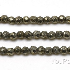 Pyrite Beads, 2mm 3mm 4mm Round Faceted, A Grade Pyrite Gemstone Beads Faceted Golden Stone Beads Natural Small Faceted Beads Strand PRT101X