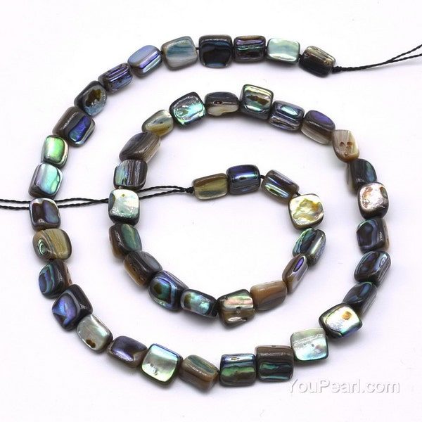 7x8mm nugget shape paua shell strand, rainbow abalone baroque beads, greenish bluish loose paua shell beads jewelry, ABA1250