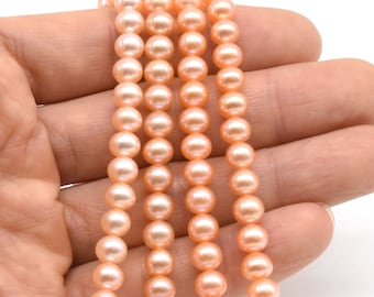 AAA pink near round 6.5-7mm pearls, genuine freshwater pearls, AAA blemish free pearl beads with thick nacre pink find pearl strand FR360-XS